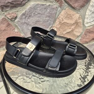 Black Sandals with Gold Accents